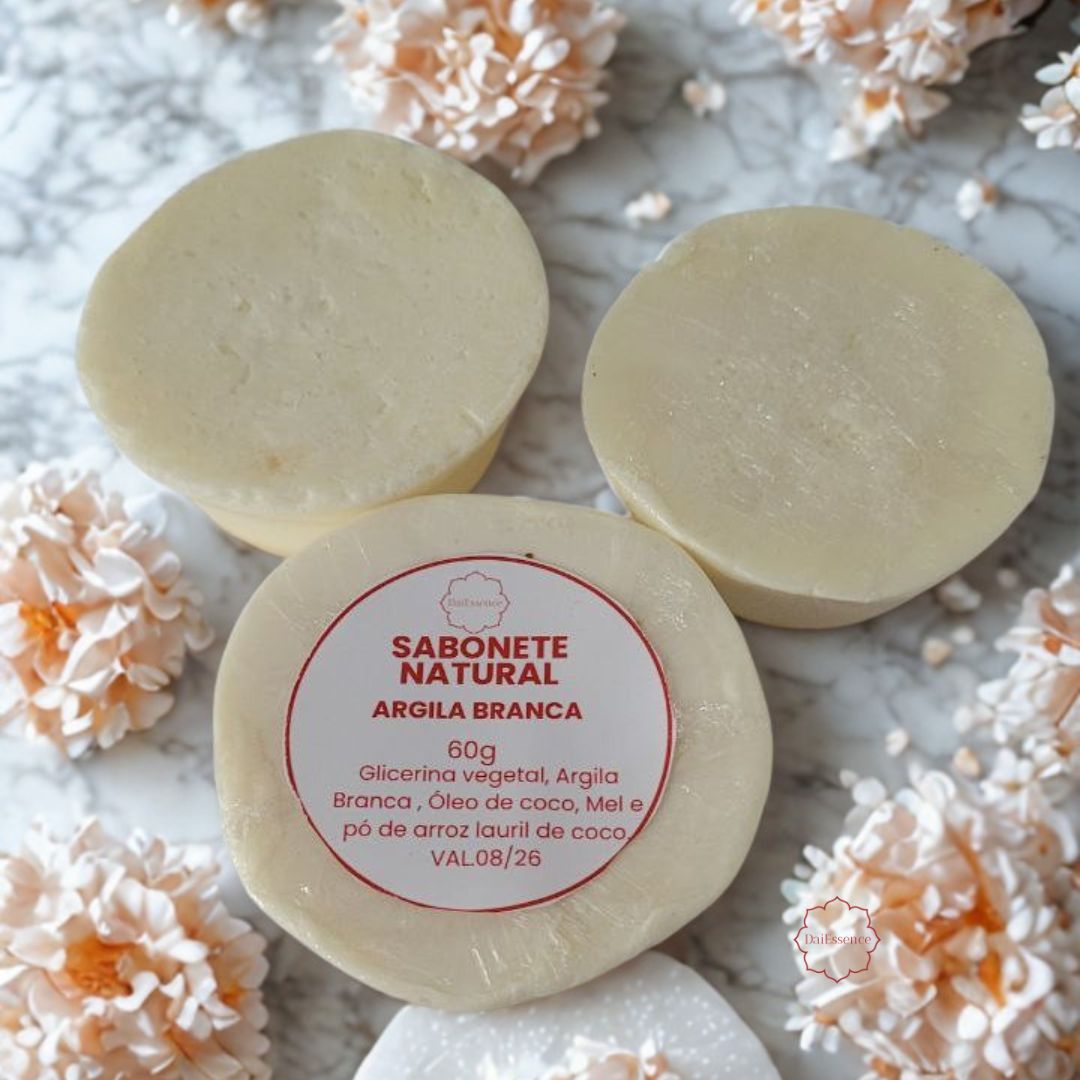 Kit 3 Sabonetes de Argila Branca – Clareamento e Uniformização da Pele